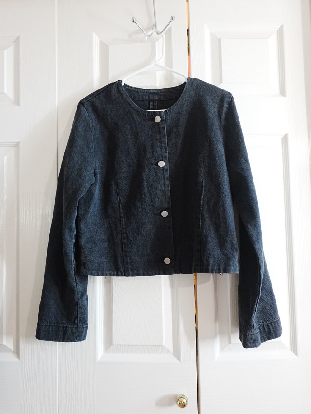 ABERCROMBIE and Fitch Collarless Denim Jacket - Dark Wash - Medium